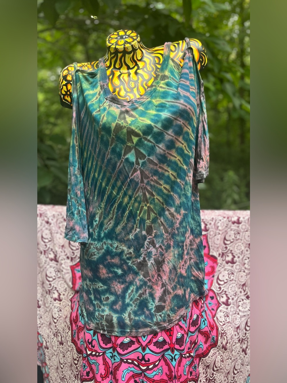 Kathmandu Women’s Tie-Dye Scoop Neck Long Sleeve Top — Teal & Pink